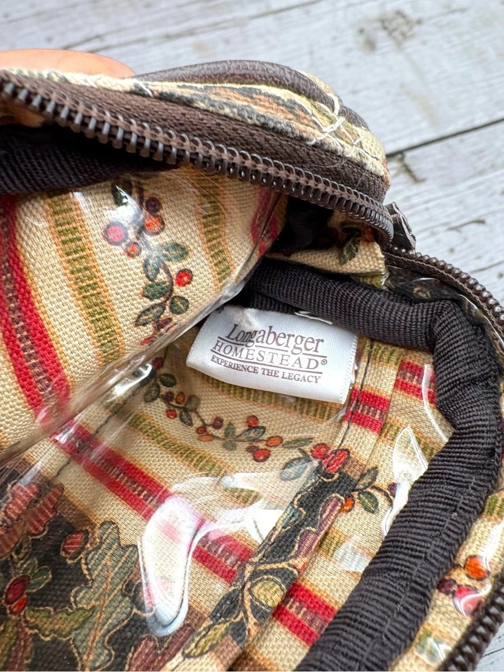 Y2K Longaberger Fabric Zip Cosmetic Bag “Autumn Path” Pattern Clutch Wallet EUC